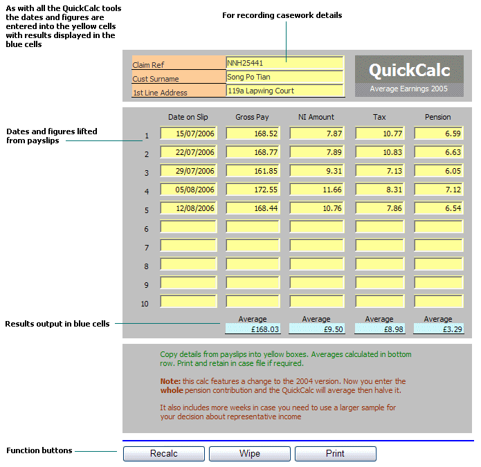 Screenshot showing QuickCalc tools