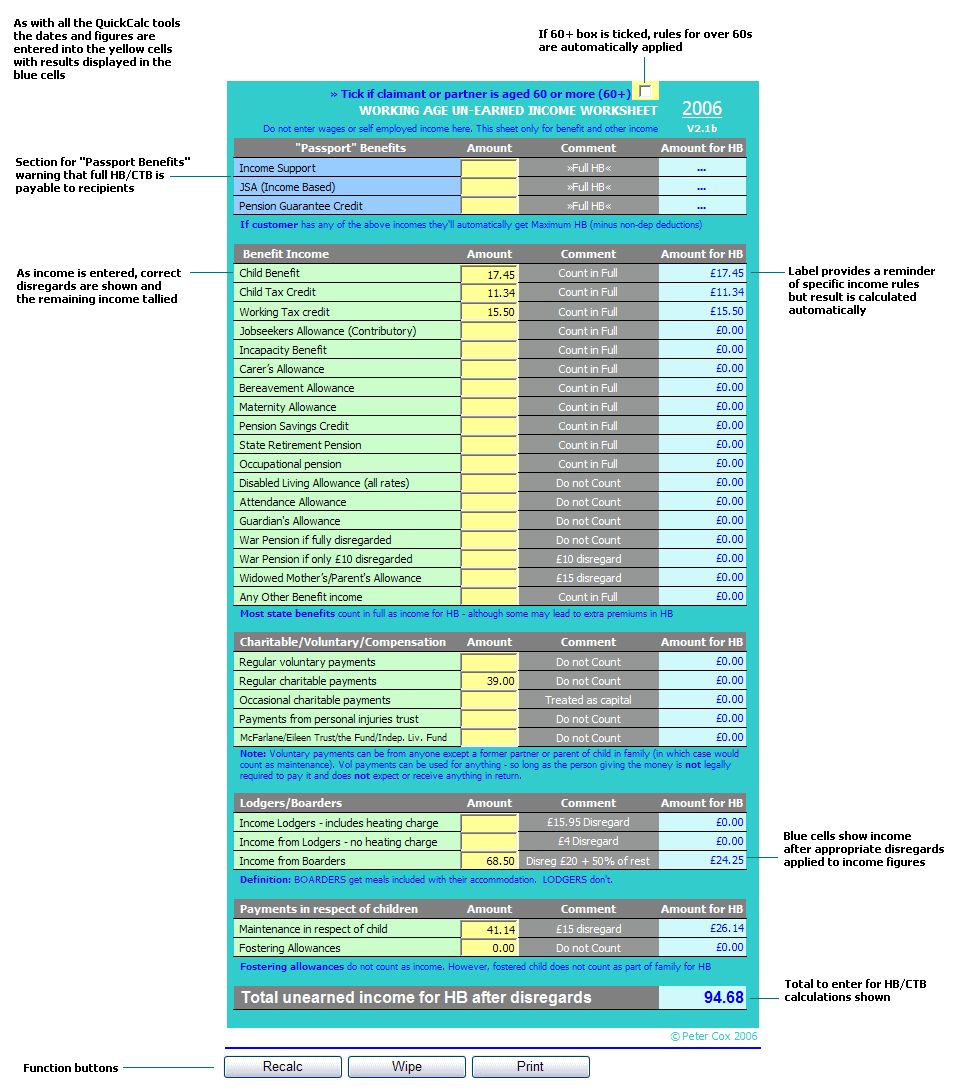 Screenshot showing QuickCalc tools