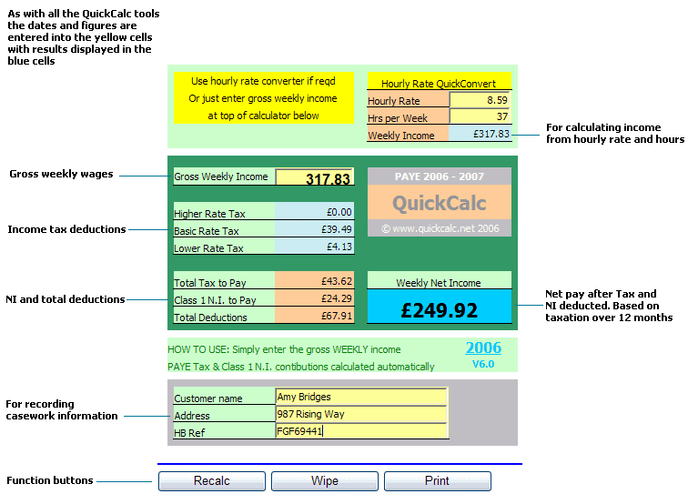 Screenshot showing QuickCalc tools