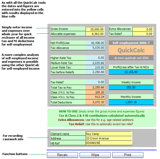Screenshot showing QuickCalc tools