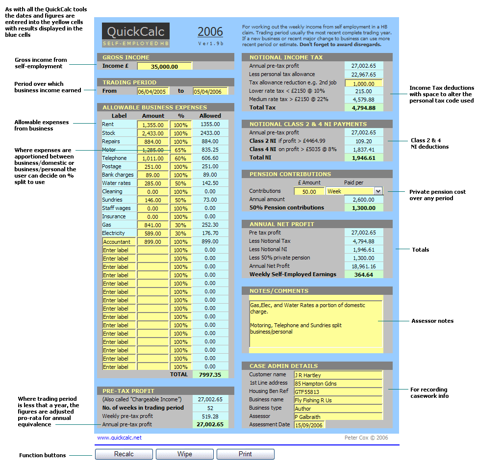Screenshot showing QuickCalc tools
