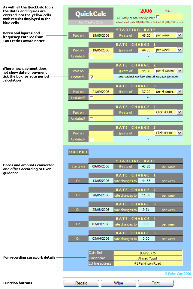 Screenshot showing QuickCalc tools